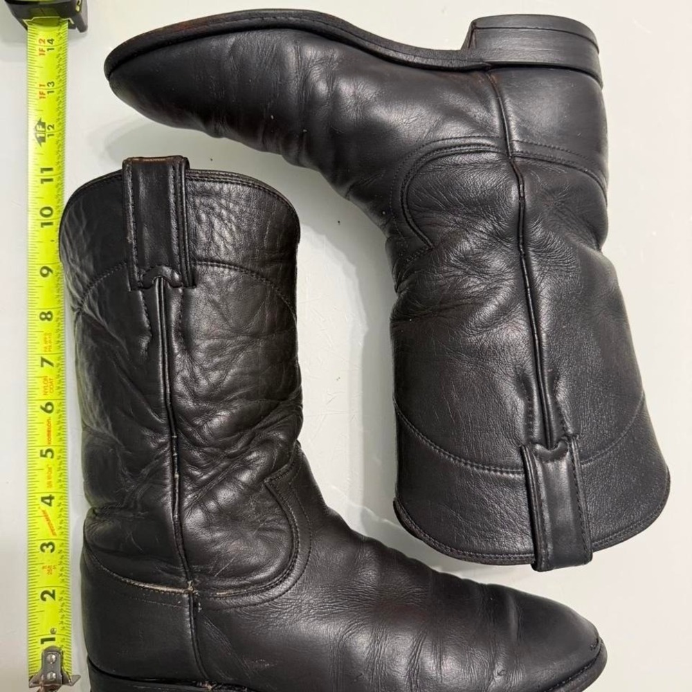 Vintage Justin Black Leather Roper Boots USA Made Size 6B